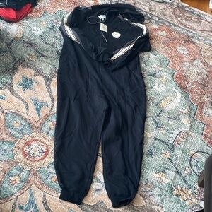 NWT Fabletics Cozy Fleece Hooded Onesie Jumpsuit Black with White Stripes XL